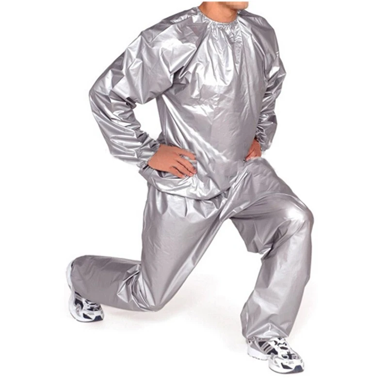 2Pcs Heavy Duty Fitness Weight Loss Sweat Sauna Suit Exercise Gym Anti-Rip Silver, XL & XXL