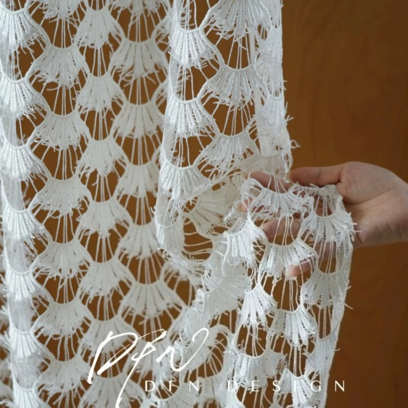 French High-end White Hollowed Shell Embroidered Screen Curtains for Bedroom Living Room French Window Balcony Window Customized