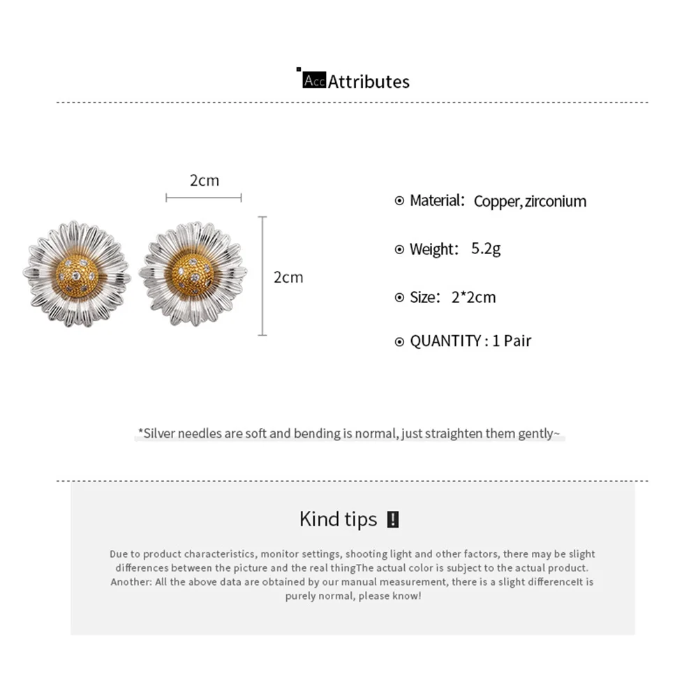 Ajojewel Two Tone Daisy Flower Stud Earrings With Cubic Zirconia Cute Jewelry Gifts For GIrls Young Women
