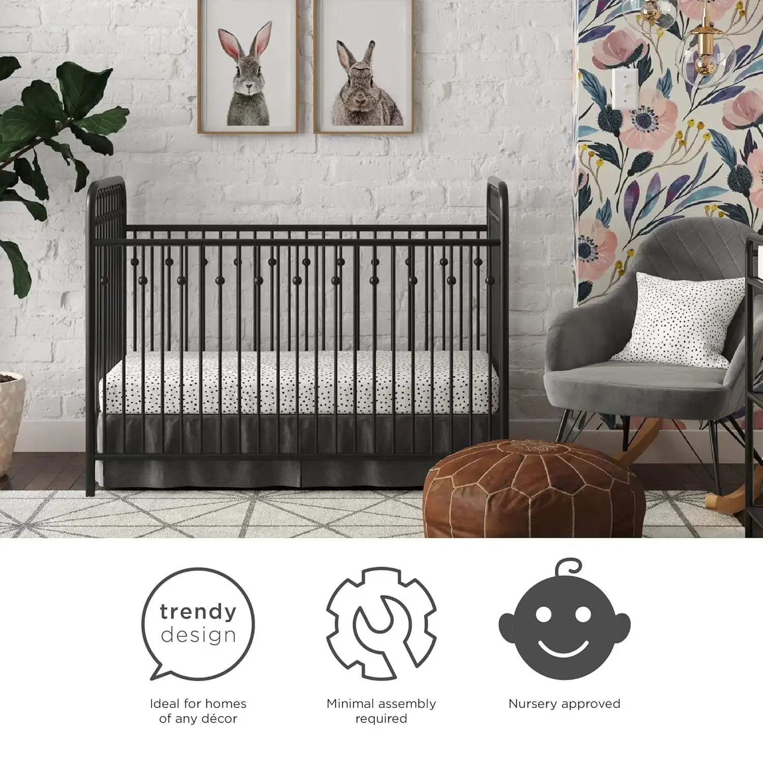 Little Seeds Monarch Hill Ivy Metal Baby Crib, Black