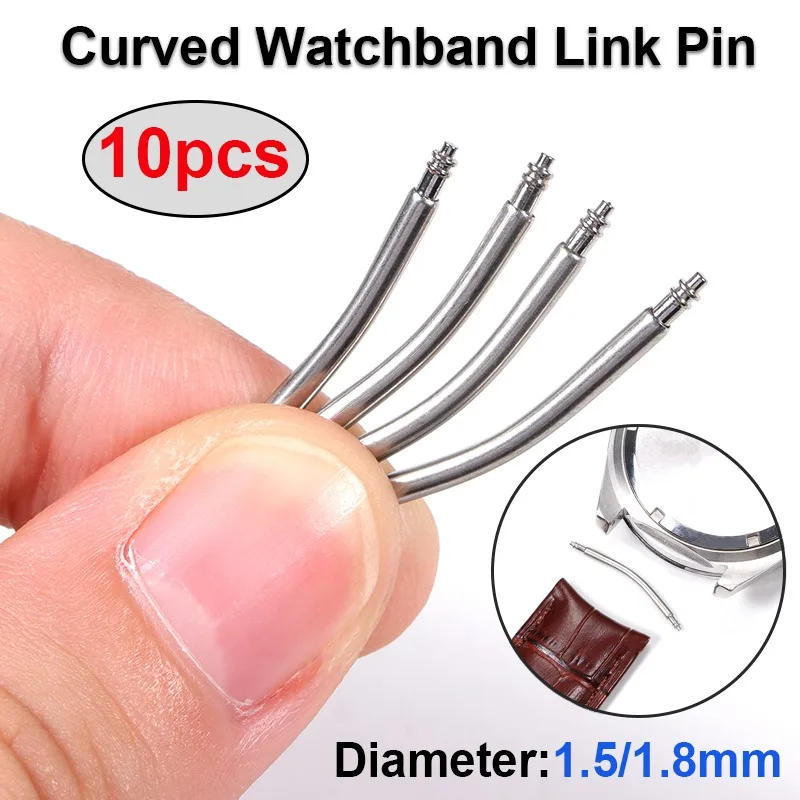 18/20/22/24mm Stainless Steel Arc Watch Band Link Tools Dia 1.5mm/1.8mm Watch Straps Link Pins 10PCS Bracelets Curved Spring Bar