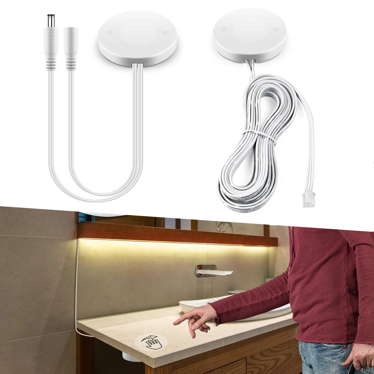Under Cabinet COB LED Tape Strip LED Controller Closet Wardrobe Light Bar Penetrable Wood Dimmable DC/Dupont Dimmer Touch Switch