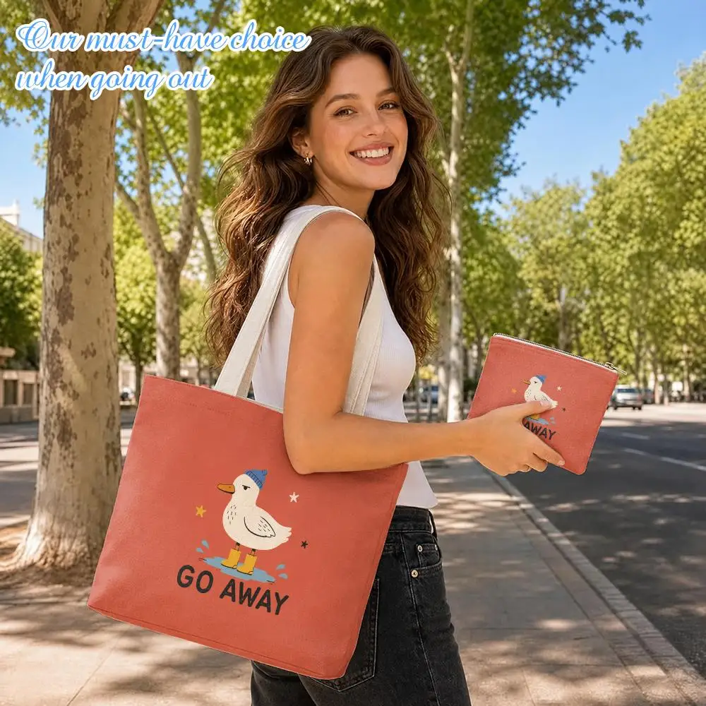 Go Away Sassy Animal Storage Bags 2-Pcs Canvas Tote Bag with Zipper Reusable Tote Bags for Shopping Travel Work Gifts