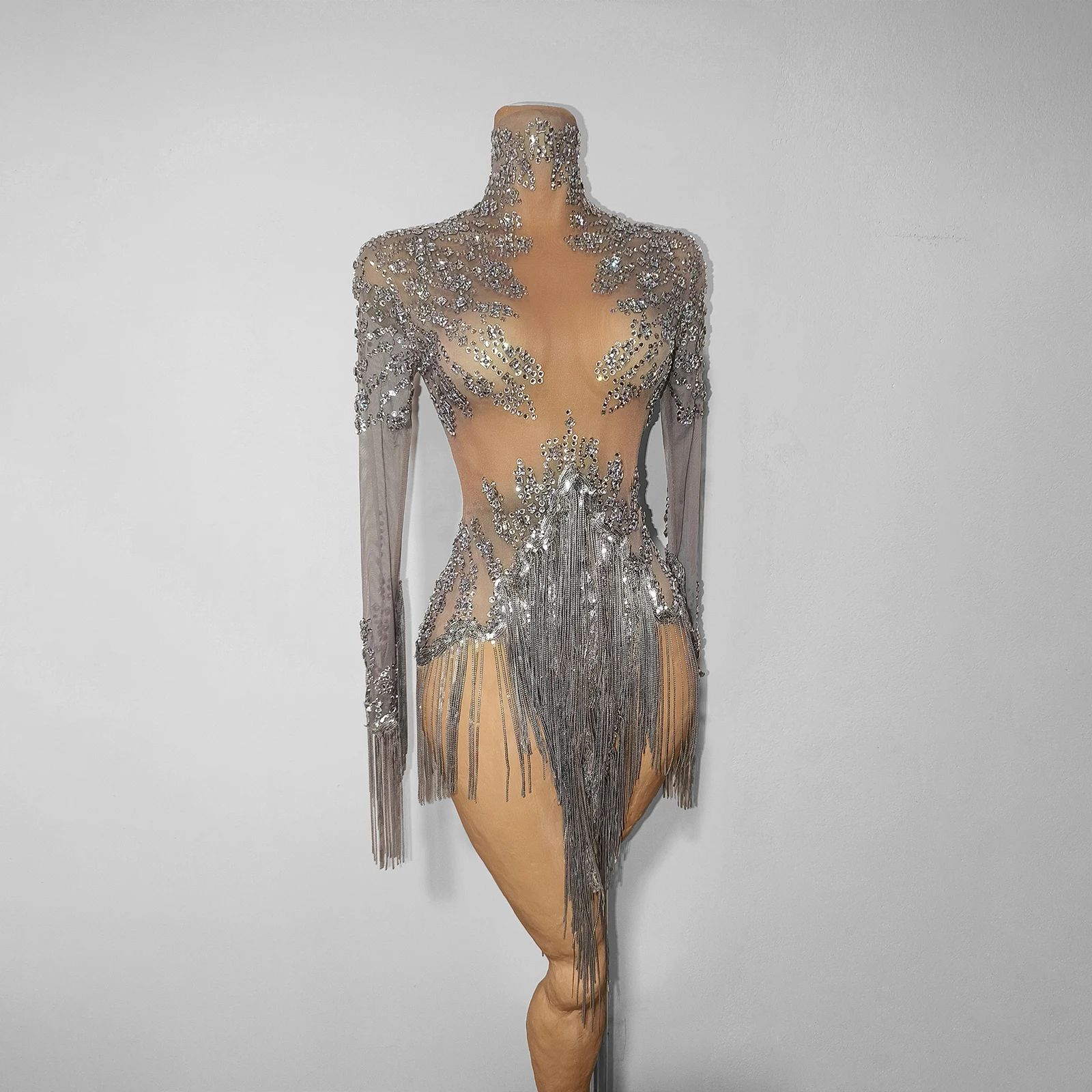 

Sparkling Sequin Stage Performance Seethrough Tassel Jumpsuit Birthday Party Latin Dance Nightclub Dj Singer Drag Queen Costume