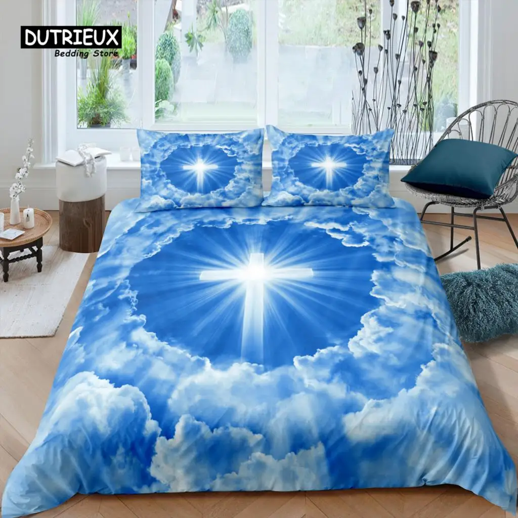 

Home Living Luxury 3D Clouds and Cross Bedding Set Duvet Cover Set Pillowcase Kids Bedding Set Queen and King EU/US/AU/UK Size