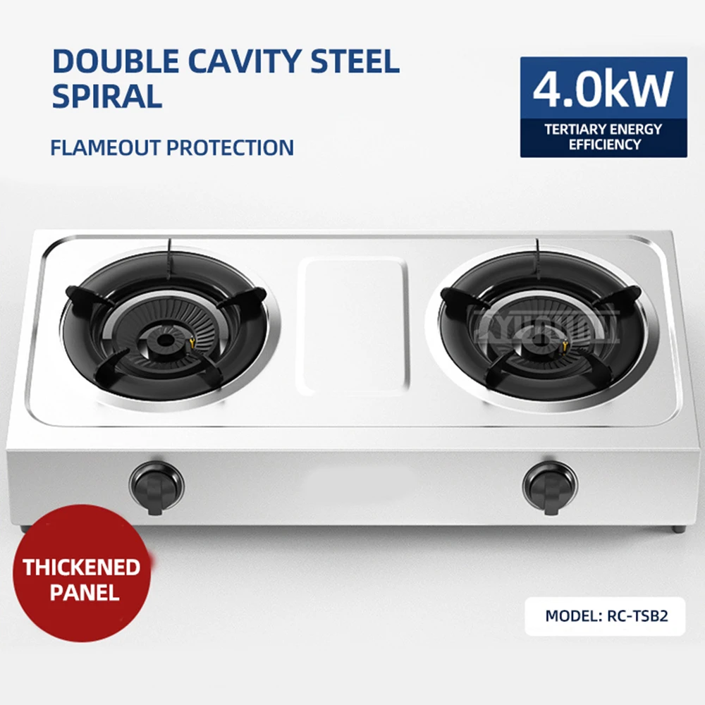 Stufa a gas naturale liquefatto a fuoco forte per uso domestico di buona qualità Stufa a gas da tavolo da cucina doppia stufa in acciaio inossidabile