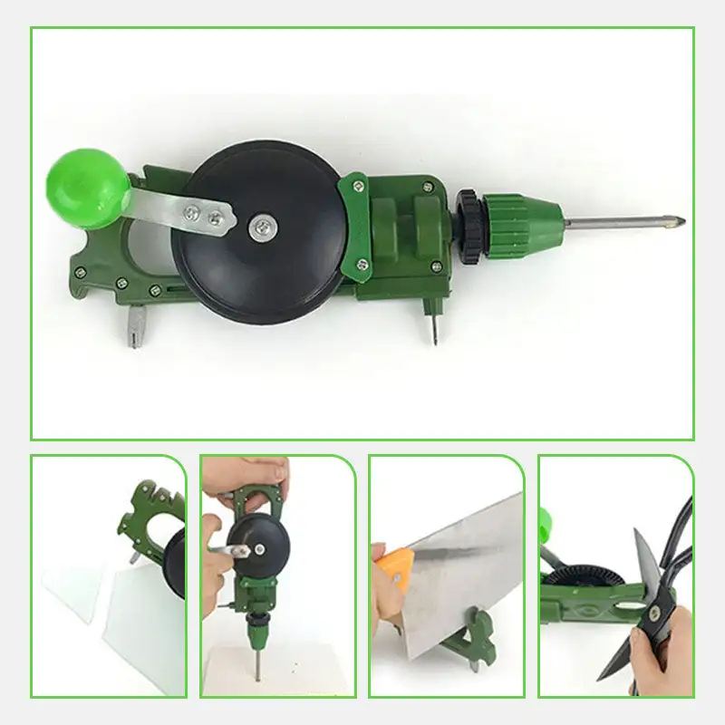 Manual DIY Glass Tile Cutting Construction Tools Multi-functional Glass Cutter with Drilling and Knife Sharpener Green Color