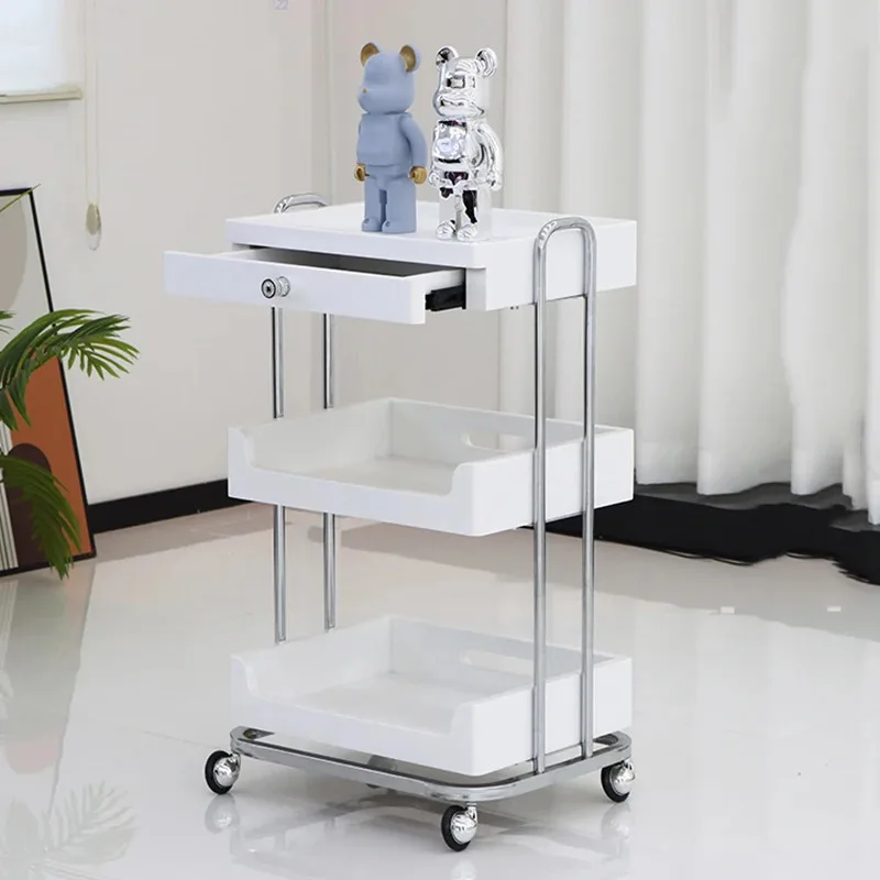 Metal White Hairdressing Trolley Rolling Portable Beauty Salon Trolley Pasta Drawers Carrello Attrezzi Spa Furniture MQ50TC