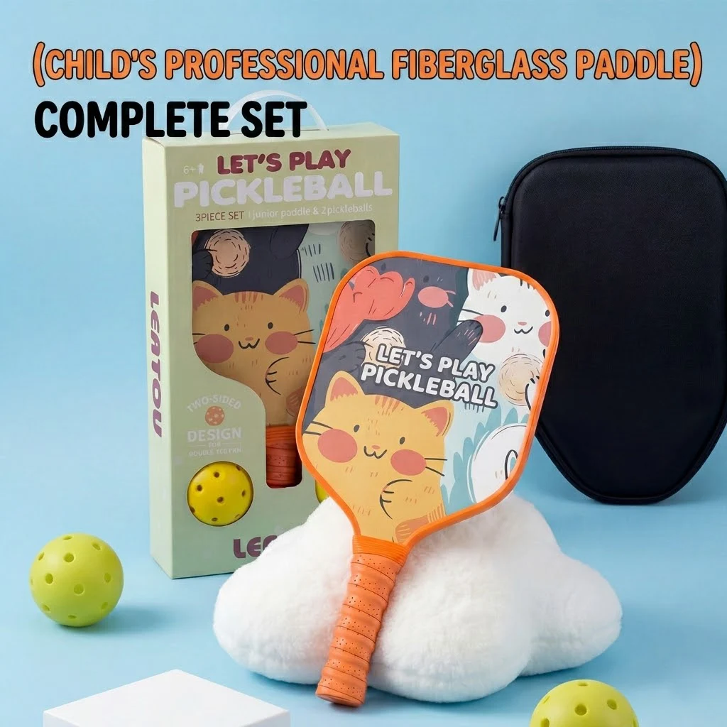 

Kids Pickleball Paddles set Cute cat with Small Grip Ultralight Lightweight Rackets Honeycomb Core Fiberglass Set for Children