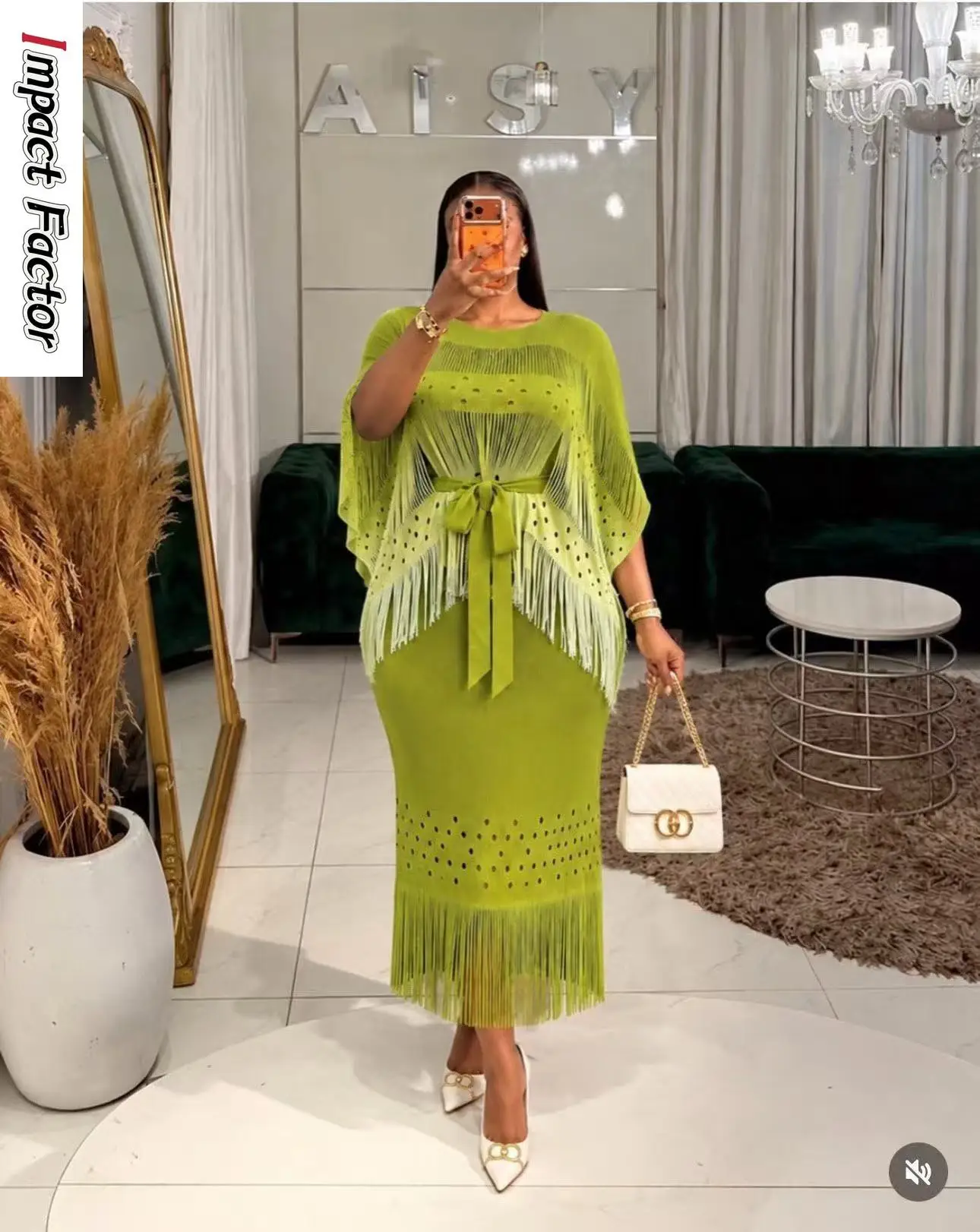 2026 Light Luxury Elegant Style Round Neck Dress Women New Strap Waist Fringed Edge Long Dress High Sense Pleated Two-piece Set