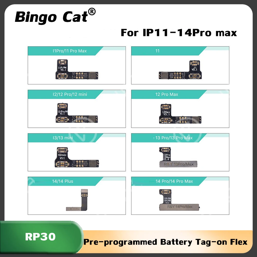 5pcs Refox RP30 Pre-programmed Battery Tag-on Flex For iPhone 14 11 12 13Pro Max No Soldering Flex Cable To Solve Error Message