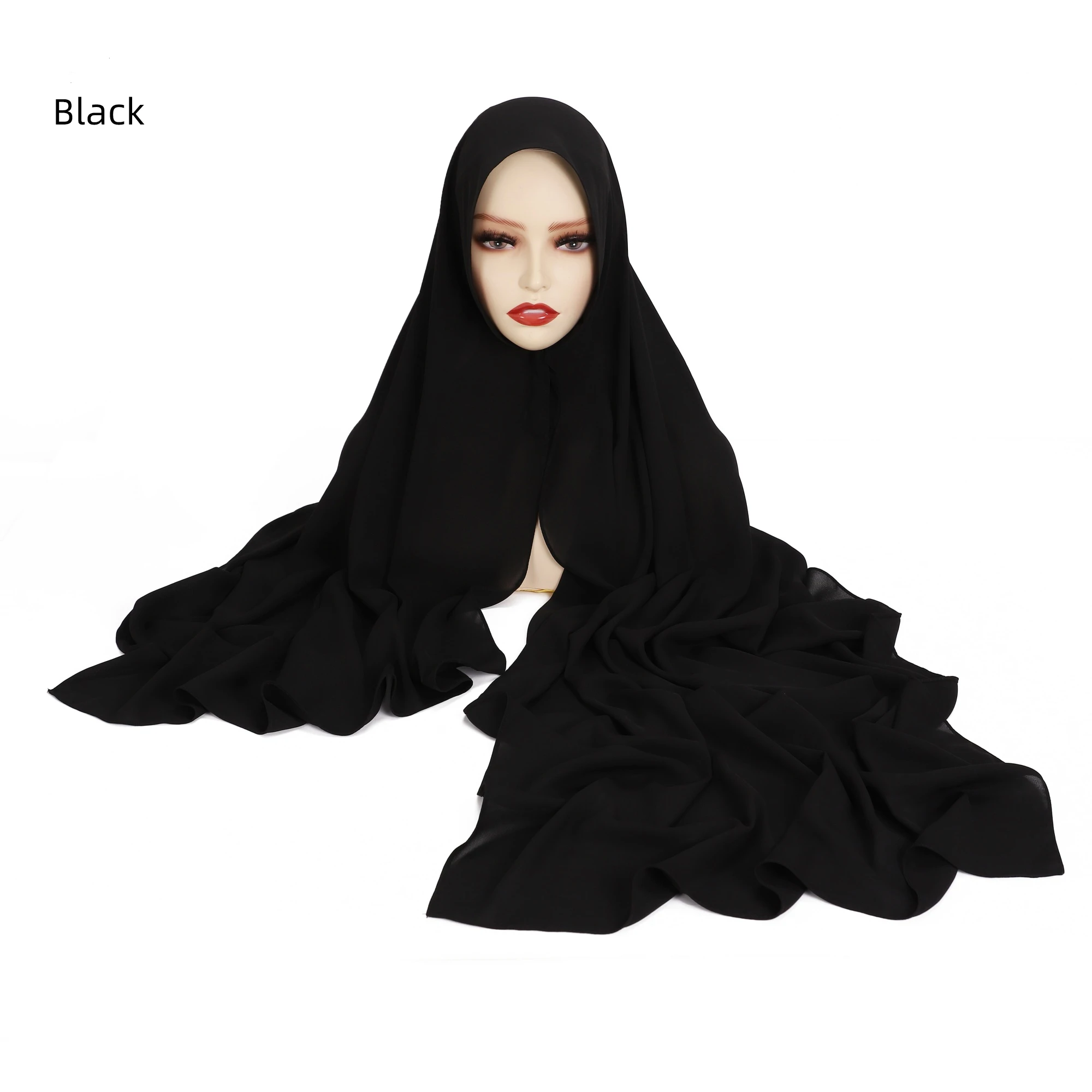 LMLAVEN Frauen schwere Chiffon Hijab Schal Premium Chiffon muslimischen Hijabs einfache gute Nähte Maxi Wrap einfarbige Musulman Femme Schals 6