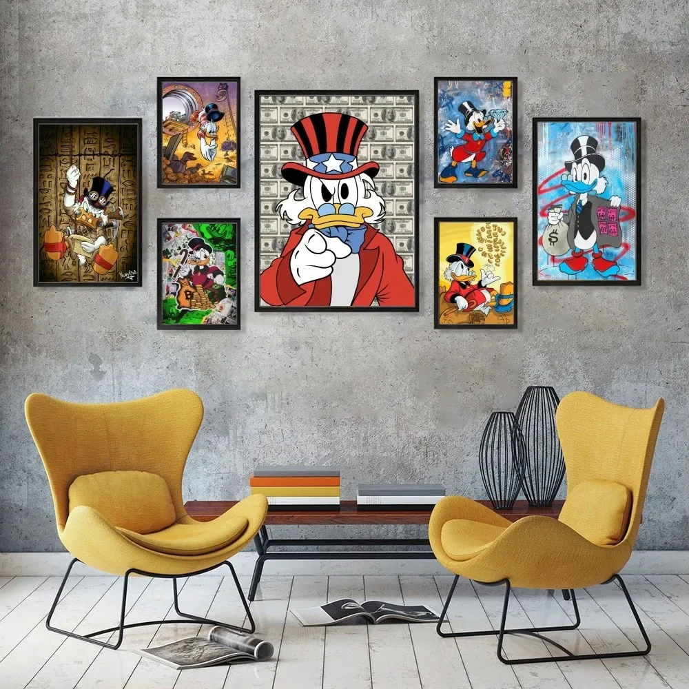 Graffiti Art Disney Donald Duck And Money Poster 1PC Cartoon Pop Poster Paper Waterproof HD Sticker Bedroom Entrance Home Living