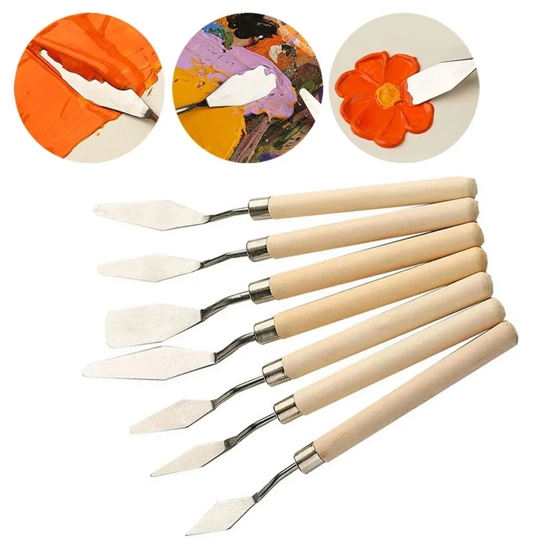 7Pcs/Set Stainless Steel Oil Painting Knives Artist Crafts Spatula Palette Knife Oil Painting Mixing Knife Scraper For Art Tool