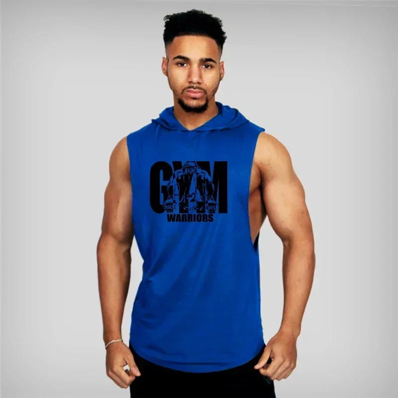 Muscleguys Gym Clothing Mens Bodybuilding Hooded Tank Top Cotton Sleeveless Vest Sweatshirt Fitness Workout Sportswear Tops Male