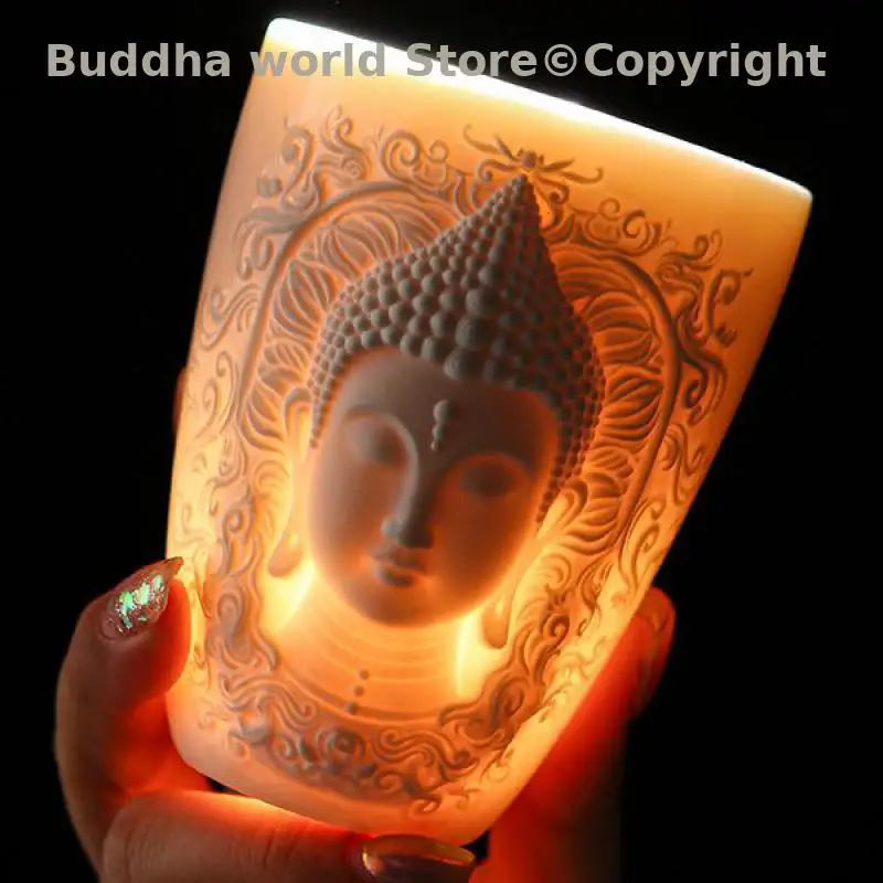 High end Buddhist supplies jade porcelain Buddha carving Buddhist Zen Tea Cup teacup Water supply cup for Buddhist hermit monk