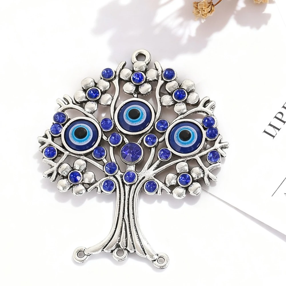 Glazed Lucky Blue Eye Zinc Alloy Tree of Life Pendant Ethnic Style Creative Necklace Muslim Exorcism Amulet Meditation Jewelry