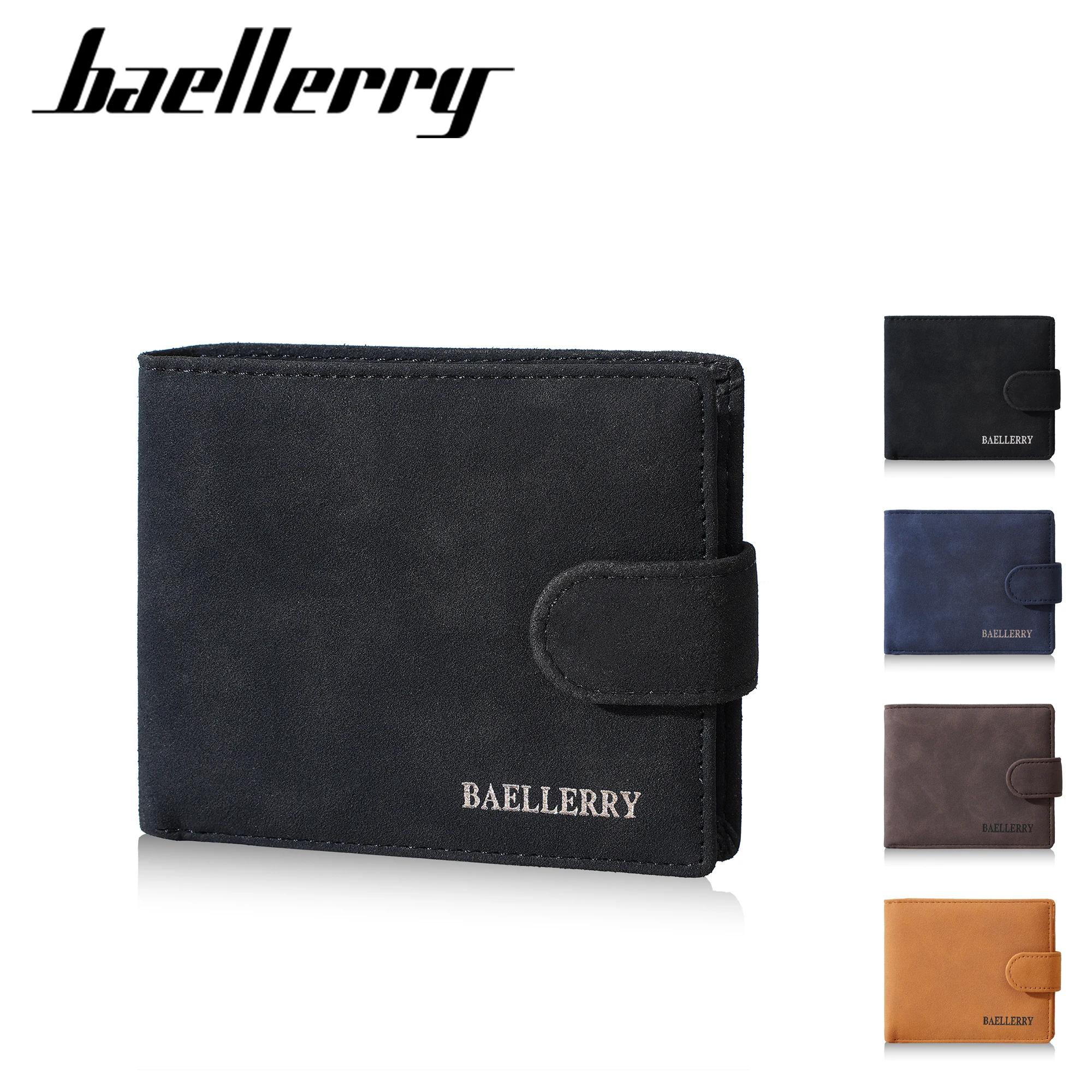 【Handmade by Master Craftsmen】1Pc-Baellerry Vintage Minimalist Matte Texture Men's Short Wallet, Snap Closure Short Wallet with Coin Pocket, Photo Id Window, and Multiple Card Slots, Gift for Boyfriend or Father