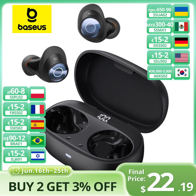Baseus Bowie MA10s 48dB ANC Wireless Earphones Bluetooth 5.3 Earphone 38H Battery Life Wireless Charging Earbuds IPX4 Waterproof