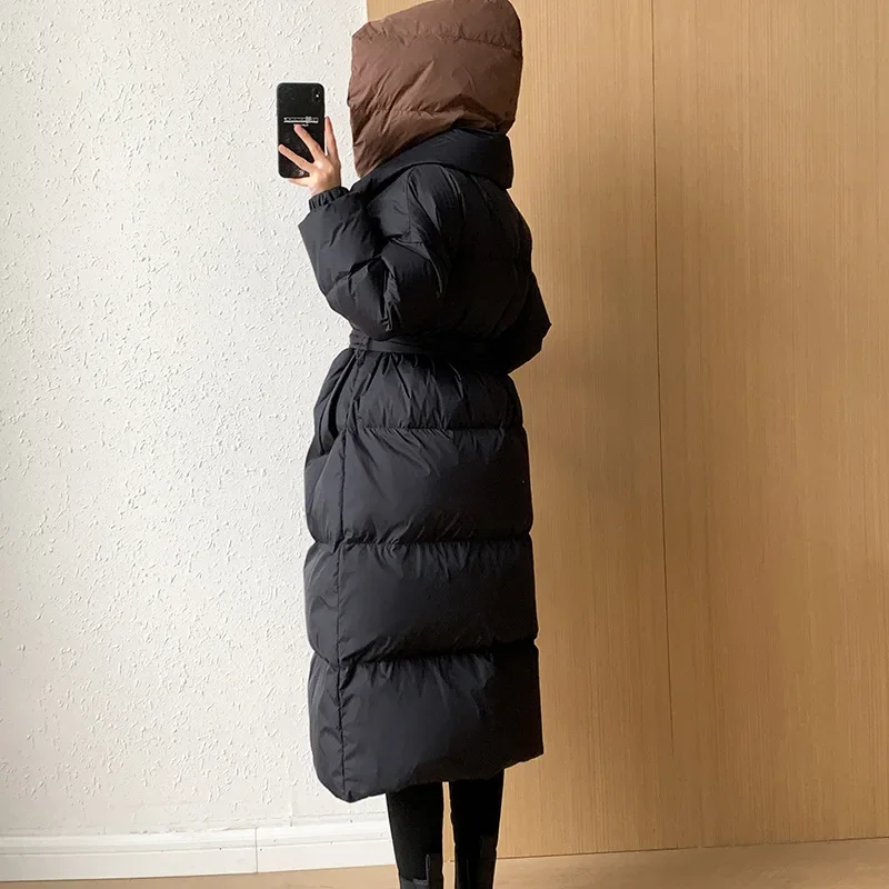 Winter Women Fake Two-piece Detachable Hooded Puffer Jacket Luxury Long 90% White Duck Down Coat Thick Warm Windproof Snow Parka