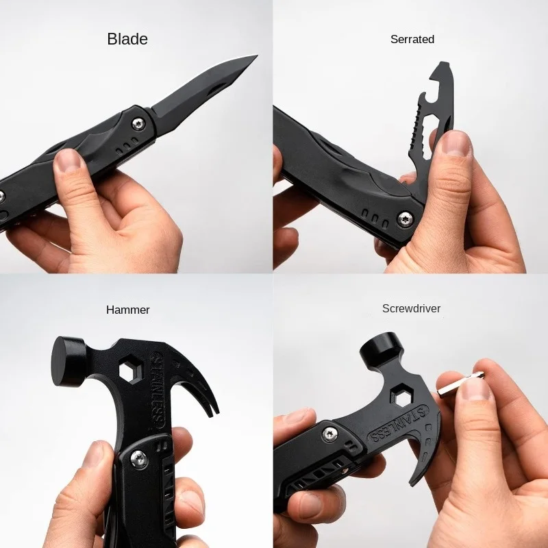 1-3PCS Foldable Multi-function Croquet Hammer Pliers Folding Knife Combination Outdoor Camping Multi-purpose Hammer Tool