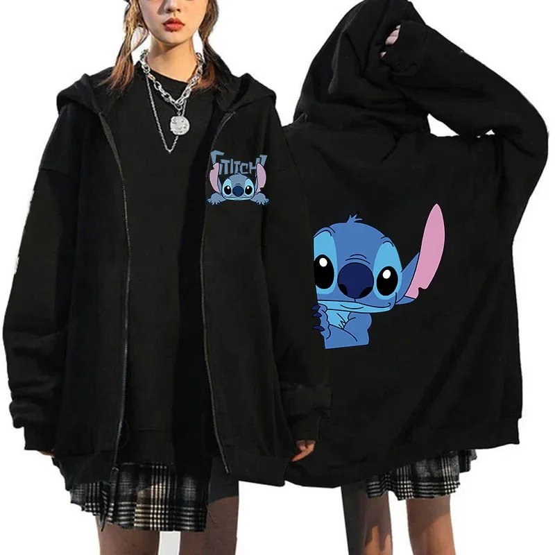 

90s Funny Cartoon Winter Disney Stitch Hoodies Women Harajuku Cute Anime Sweatshirt Manga Streetwear Hoody Female