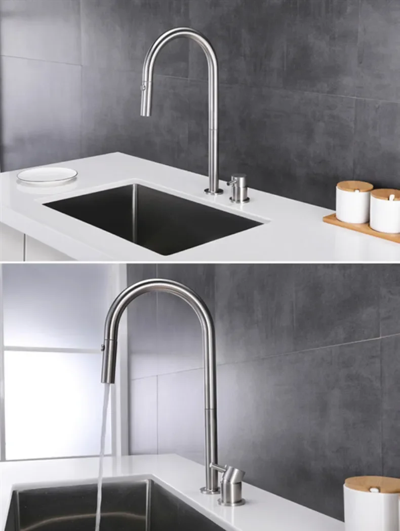 C UPC Kitchen Faucet Widespread Pull Out Sink Mixer Single Swivel 304 Stainless Steel Kitchen Mixer Tap
