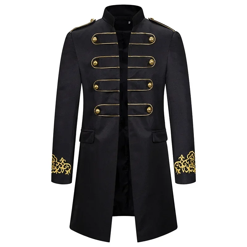 

White Stand Collar Embroidery Blazer Men Military Dress Tuxedo Blazer Men Suit Jacket Nightclub Stage Cosplay Blazer Masculino