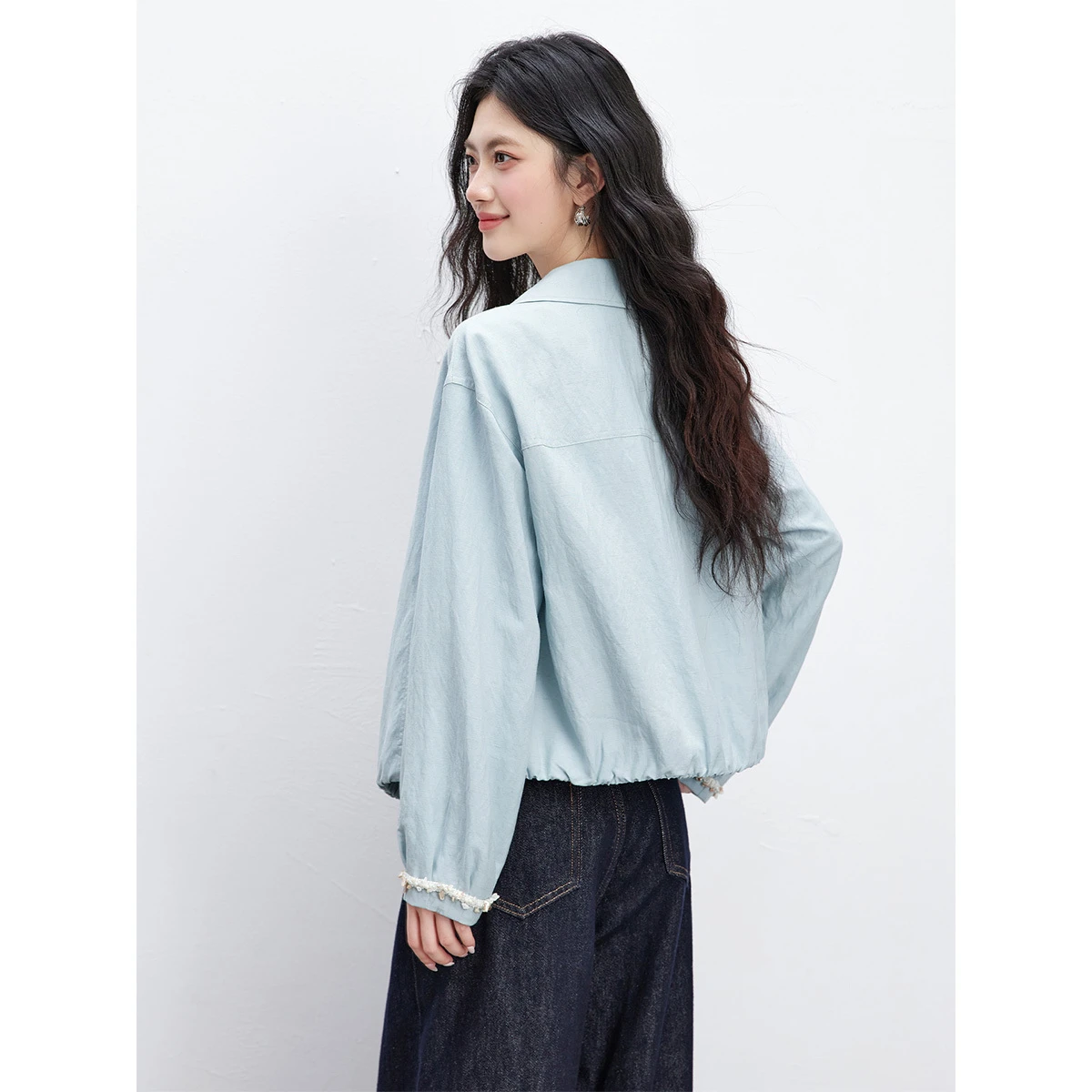 VIMLY Women's Solid Short Jacket 2026 Spring New Patchwork Ribbon Versatile Lapel Zipper Coat Casual Outwear for Ladies A3961