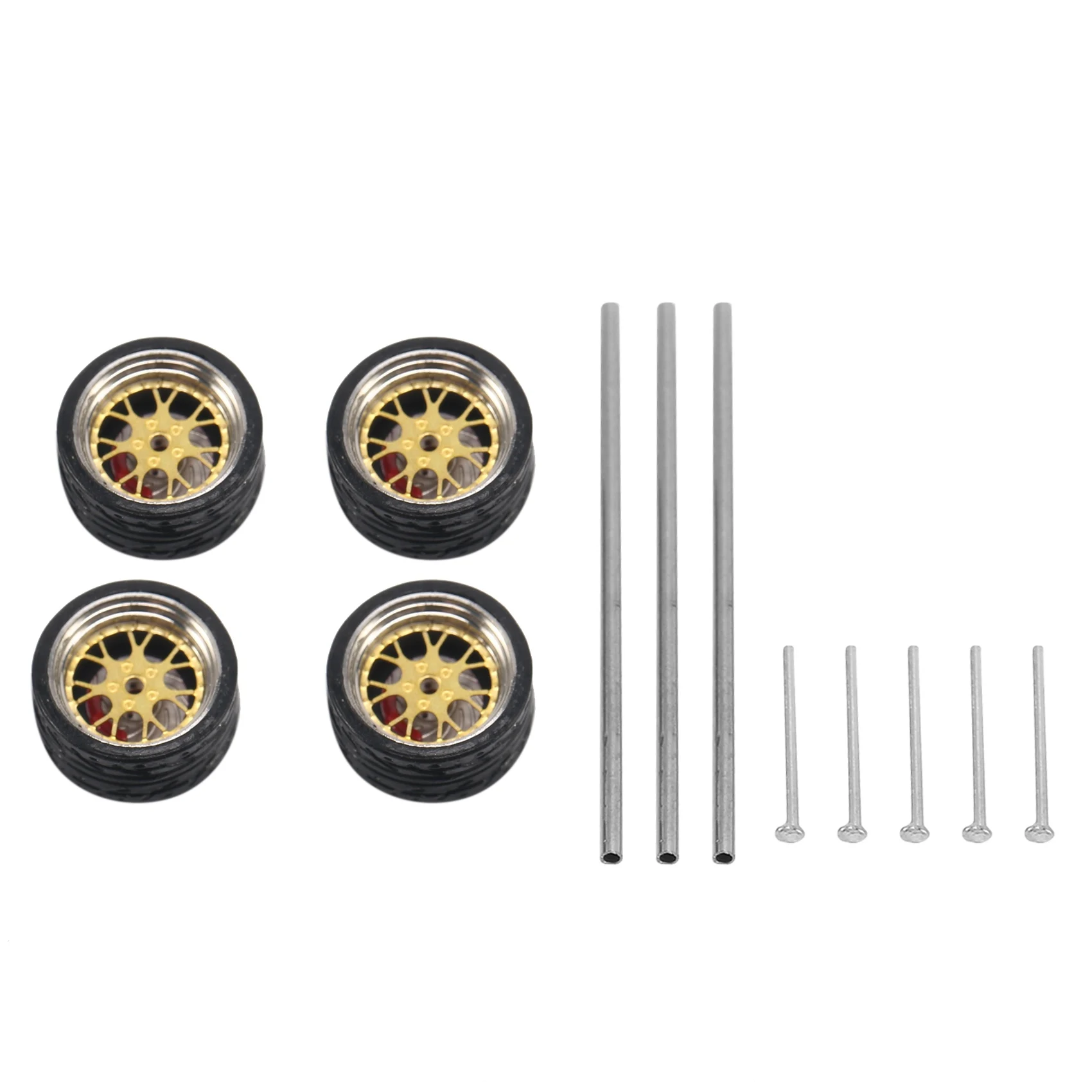 4Pcs 1/64 Modified Wheels Rubber Tires with Brake Disc Axles and End Cap Upgrade Parts for RC Model Car A6