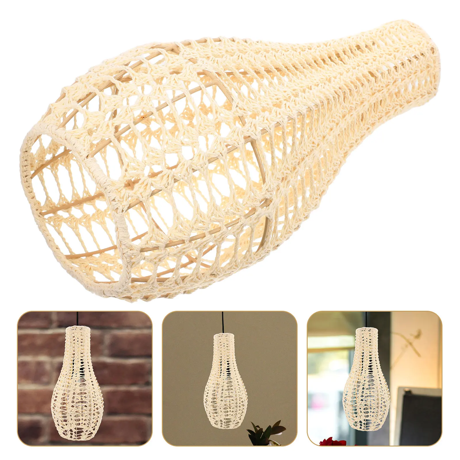 

Woven Cotton Rope Lampshade Drum Style Pendant Light Cover for Hanging Ceiling Floor Table Lamps Warm Ambiance Decorative Rustic