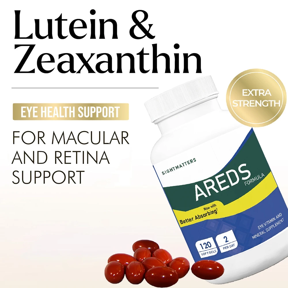 AREDS 2 Eye Vitamins, Lutein and Zeaxanthin Supplement with Vitamin C, Vitamin E, Zinc, and copper, Eye Health support, 120 Soft