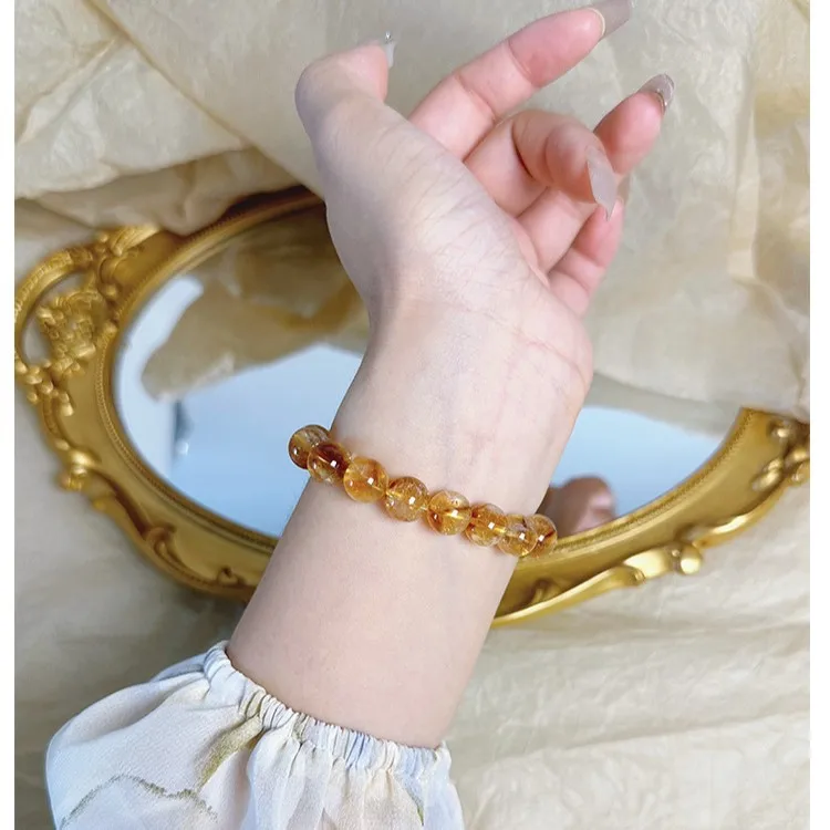 Natural Golden Rutilated Quartz Bracelet Brazilian Yellow Crystal Beaded Bracelet Wealth Charm Fashion Jewelry For Men Women