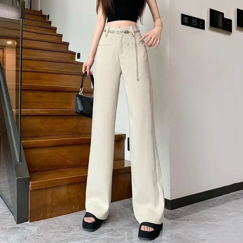 Chinese Style Casual Wide Leg Pants Women in the Spring of 2024 High Waisted Slim Loose and Hanging Casual Floor Pants for Women