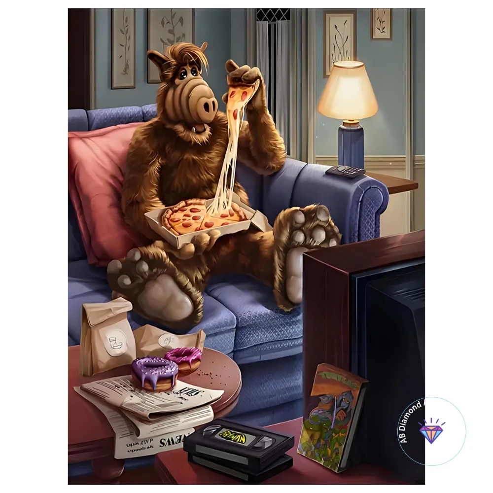 

Pizza eating monster AB diamond painting kit square circular diamond 5D DIY cross stitch handmade art exquisite gift home Decor