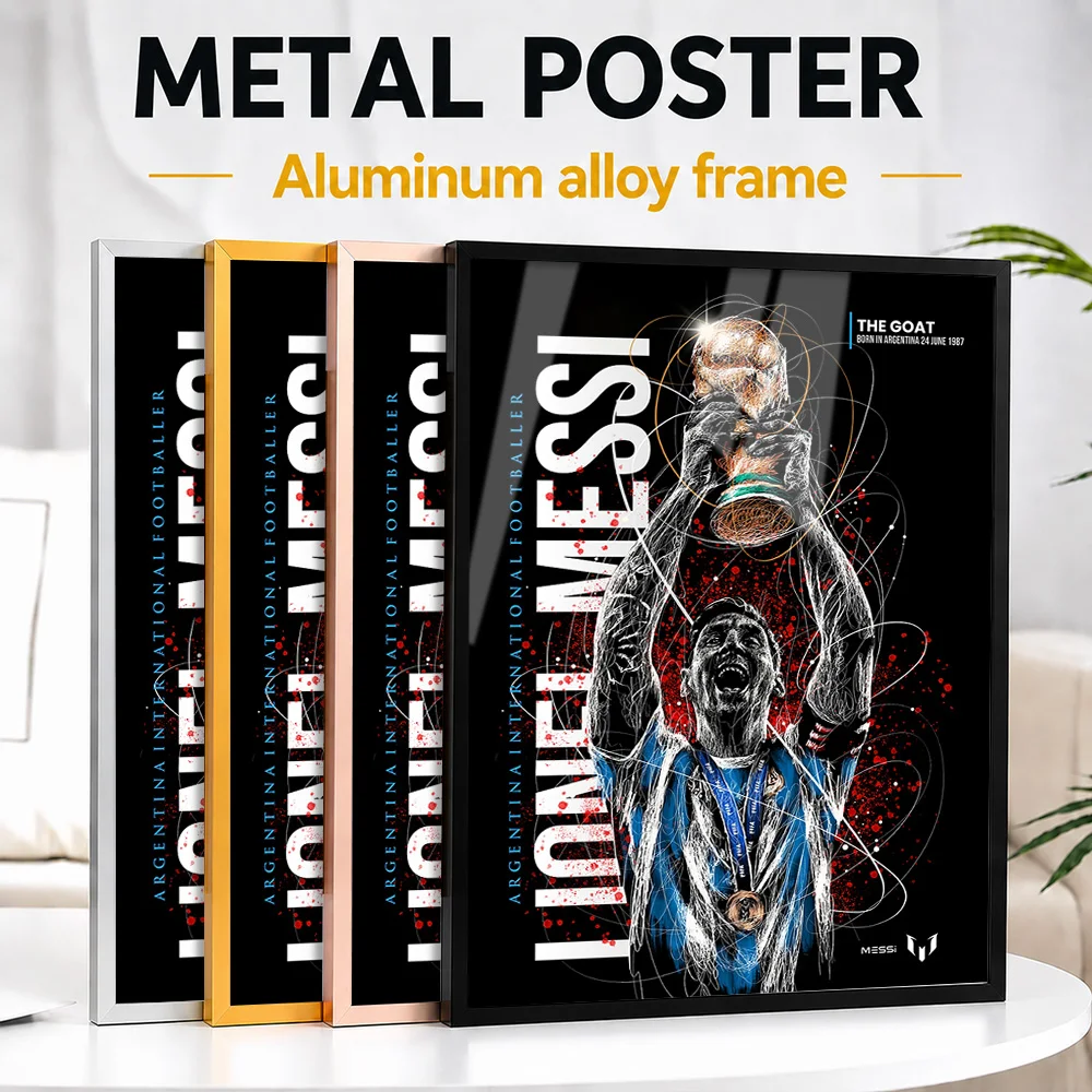 Lionel Messi Champion Metal Poster With Aluminum Alloy Frame Customized Scribble Drawing Wall Art For Sports Memorabilia Room
