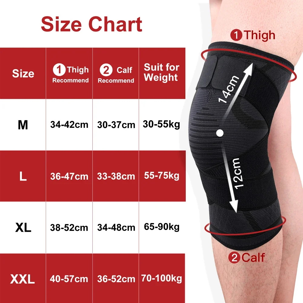 1Pcs Adjustable Compression Knee Sleeve Women Men Sports Knee Support Patella Stabilizer Runner Knee Brace Workout Pain Relief