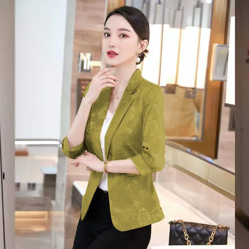 Solid Color Notched Slim New Fashion Long Sleeved Blazer Top Spring Summer Pockets Office Lady Business Women\'s Clothing 2023