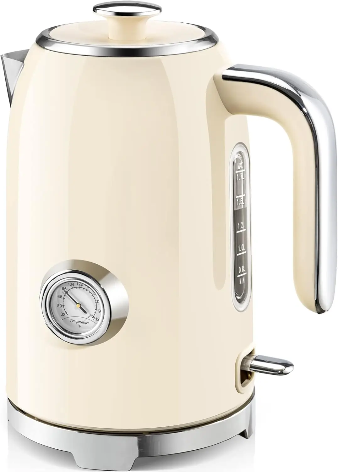 

57oz Cordless Electric Kettle with Thermometer, 1500W Fast Boiling Stainless Steel Tea Pot, Auto Shut-Off & LED Indicator, Beige