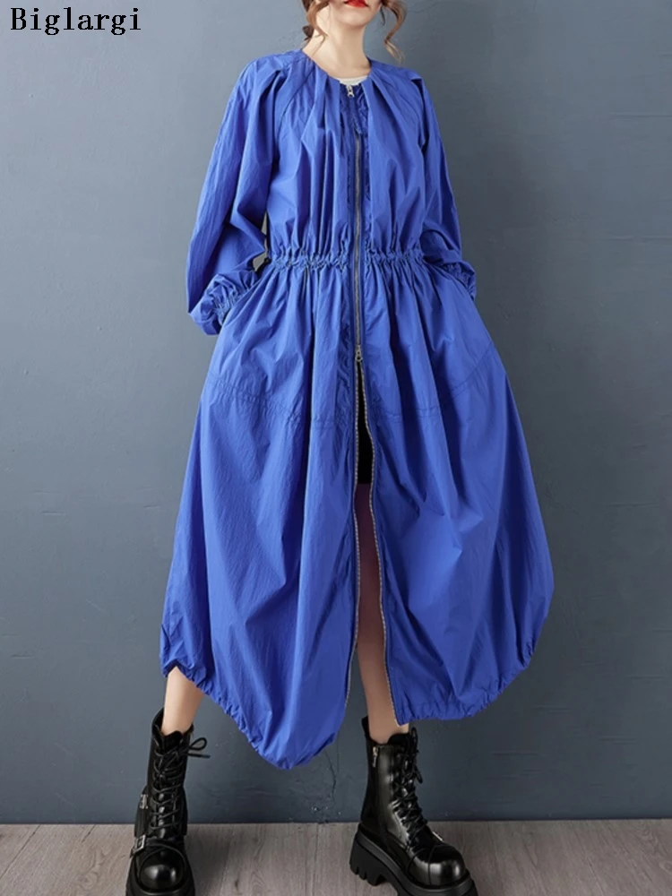 

Oversized Autumn Trench Coat Women Slim Waist Pleated Fashion Casual Ladies Windbreak Loose Irregular Woman Long Trench Coats