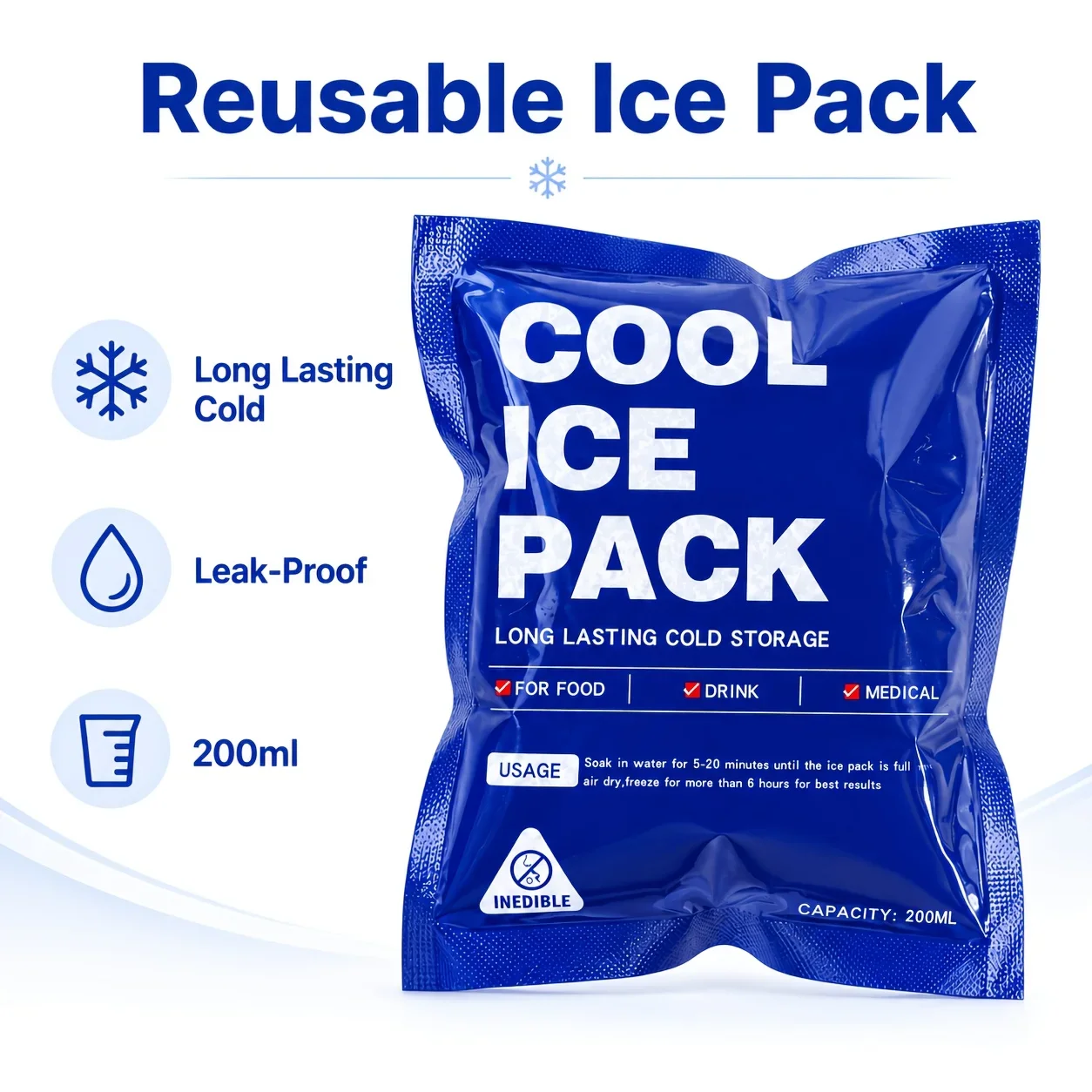Self-Absorbing Ice Bags Reusable Cold Insulation Pouches Camping Food Fresh Keeping Cooling Pack