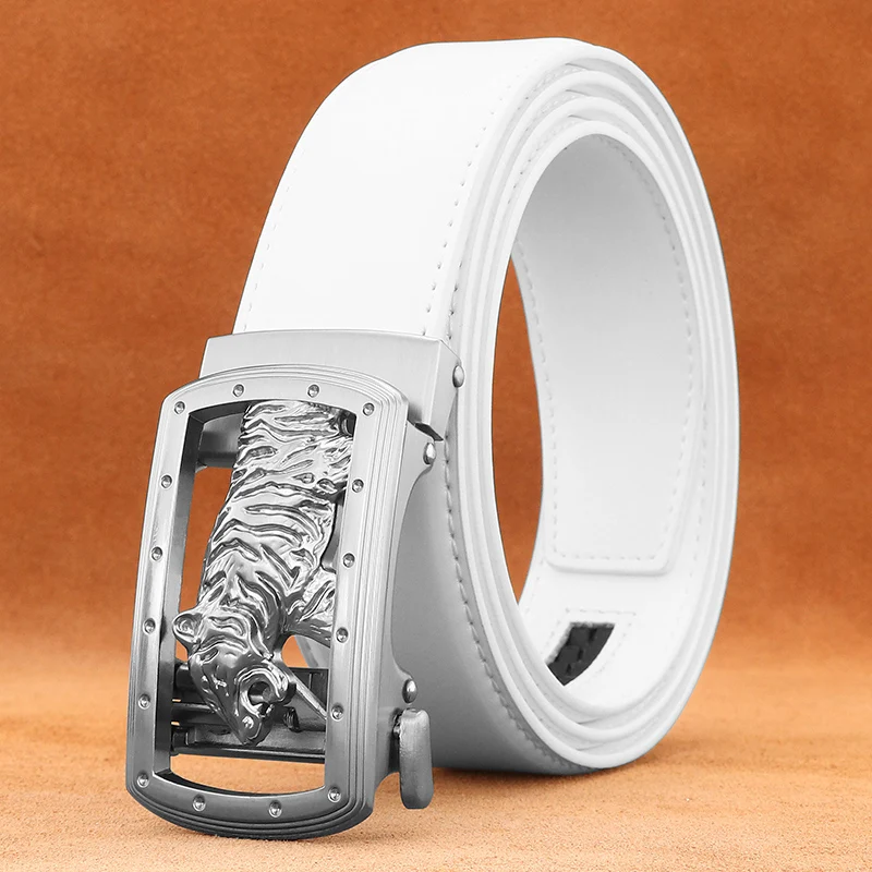 

Designer White leisure belts men fashion tiger Automatic Buckle luxury waist strap 3.5cm wide genuine leather young boys Waistb