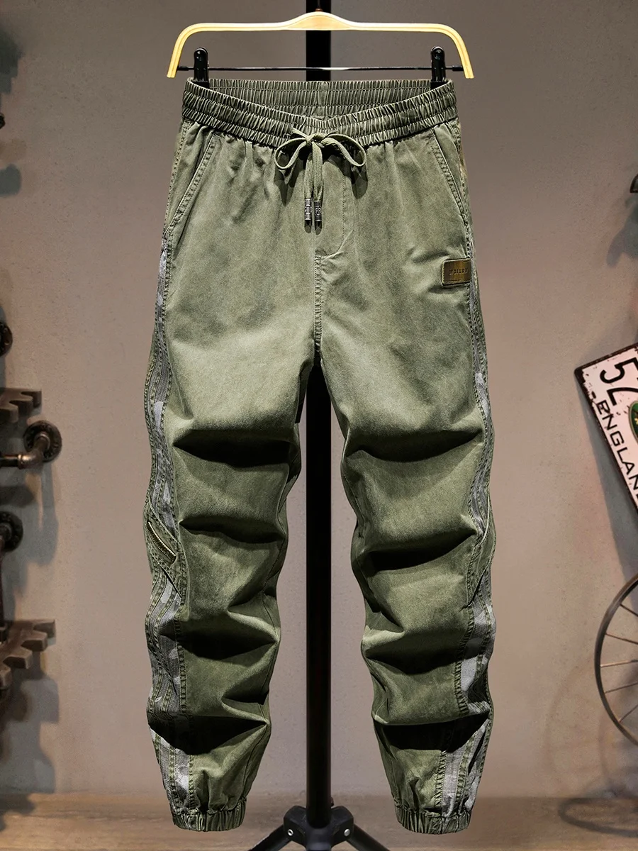 

Мужские повседневные брюки премиум-класса с эластичным поясом и манжетами, свободного кроя, для активного отдыха, модные, с полосатыми вставками, молодежные, стильные