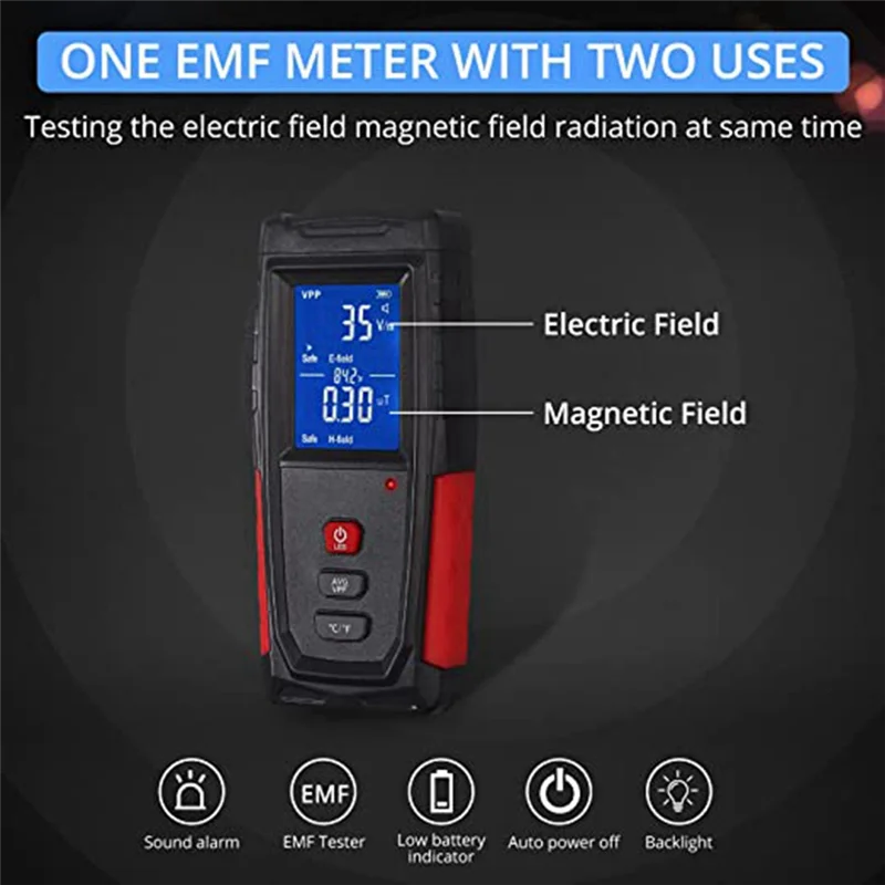 【VENDA RÁPIDA】 1 conjunto de testador EMF de alarme de som e luz (1-1999V/M, 0,01-99,99Μt) Mini display digital LCD Sensor de radiação embutido Re