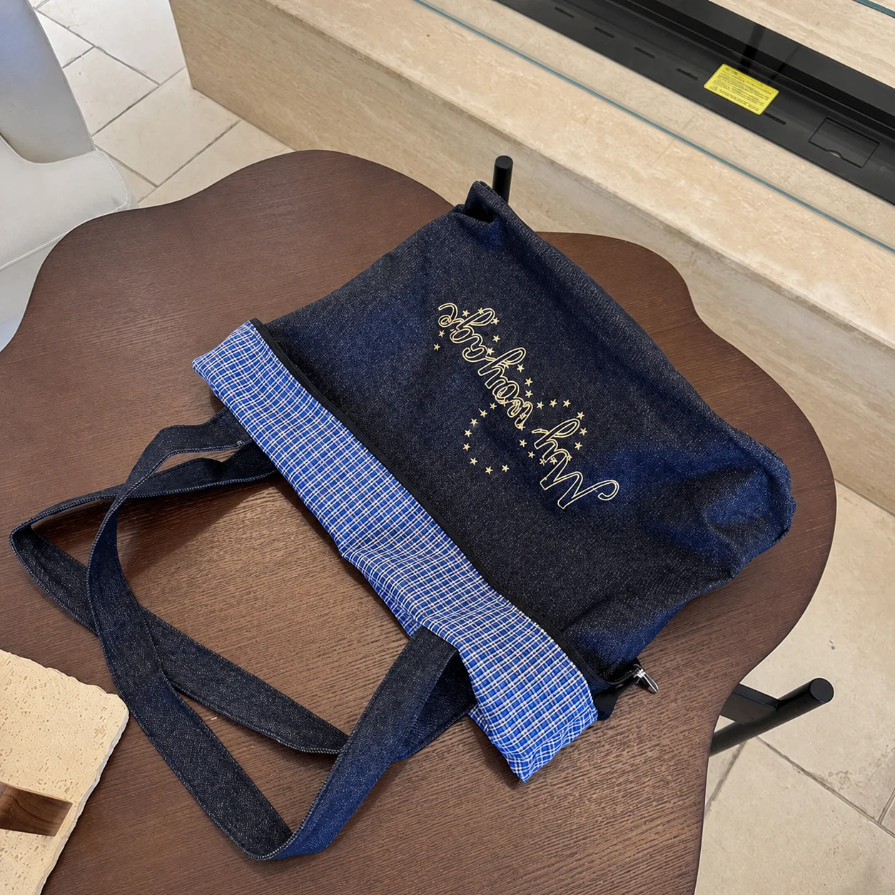 

Canvas Tote Bag Double Sided Bag Large Capacity Bag Reversible For Shopping Daily Commute Female College Students