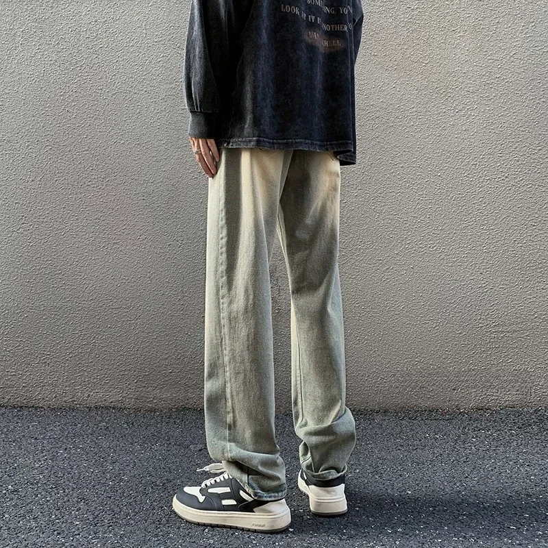 Yellow Mud Jeans Men's Spring and Fall American Retro High Street Straight Pants Fashion Personality Loose Casual Jeans for Men