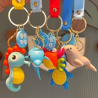 Cute Dolphin Keychain Bag Pendant Aquarium Whale Crab Turtle Decorative Chain Cartoon Seahorse Doll Gifts Accessories for Friend