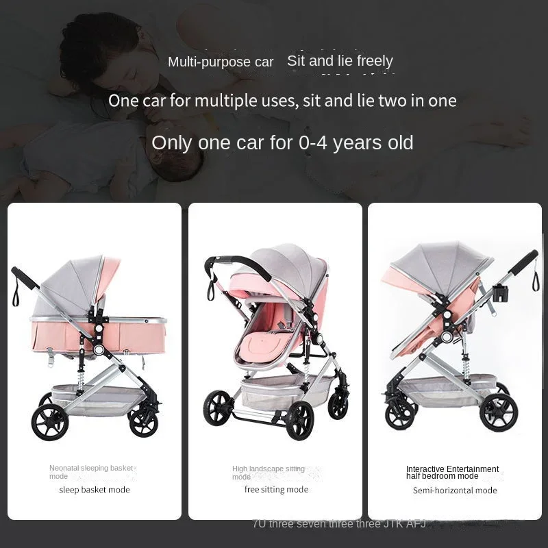 Baby Stroller 3 in 1 Can Sit and Lie Down Scooter Multifunctional Credit Newborn Two-way Swivel Seat High Landscape Stroller