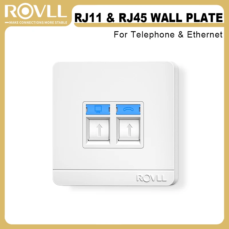 

Настенная панель-розетка ROVLL RJ45/RJ11 для компьютера, интерфейсная панель, сетевая розетка CAT6/CAT5E/CAT5