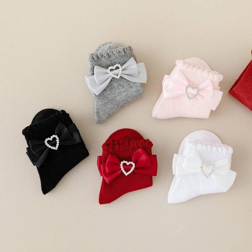 1 Pair Bow Decorated Girls Ankle Socks Soft Cotton Ruffle Design Toddler Ankle Socks Breathable Infant Summer Socks